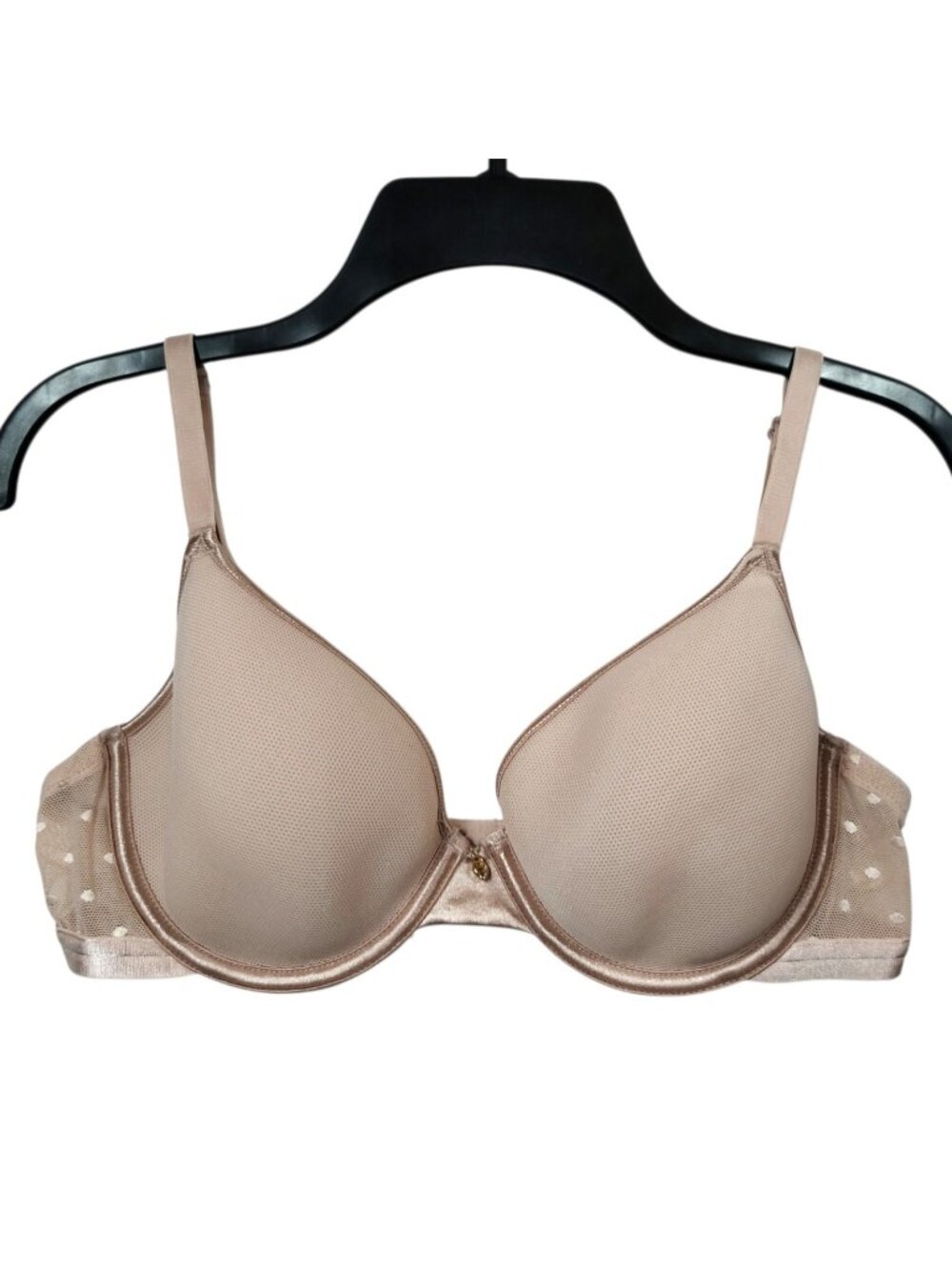 Aria Intimates Bra 36C Nude Beige Underwire Padded Molded Polka Dot Mesh